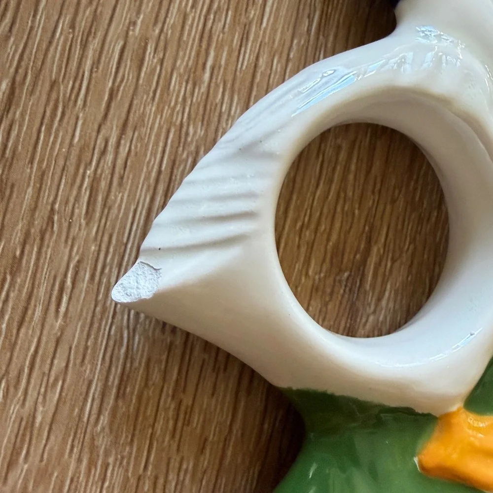Vintage Ceramic Goose Napkin Rings Set of 9 White Blue Bow Farmhouse Decor